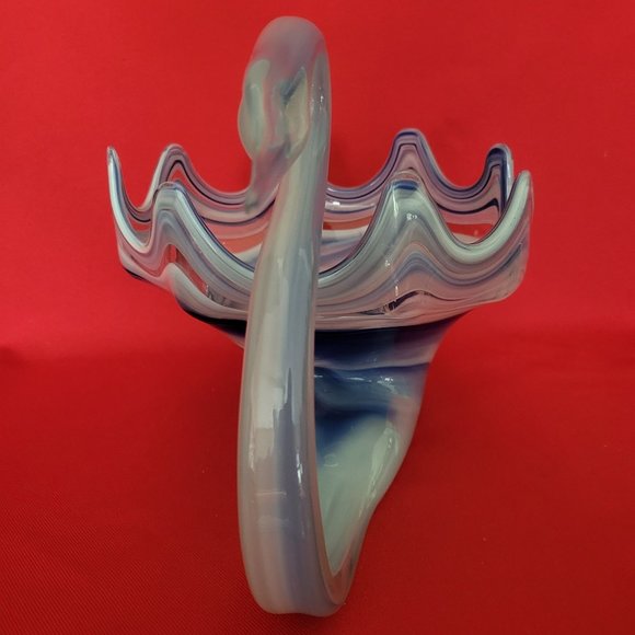 Mid Century Marble Swirl Swan Vase Large Bowl Planter Centerpiece - Picture 2 of 12